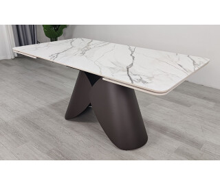 Стол обеденный раскладной Agnes ceramic (белый позолоченный мат/коричневый)